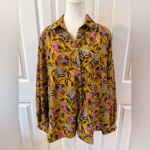 Pilcro by Anthropologie Yellow Paisley Floral Sigouney Corduroy Button Up Size L